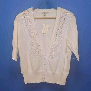 J. Jill Cardigan Sweater Womens Size Large Embroidery Fabric-Button Cottage